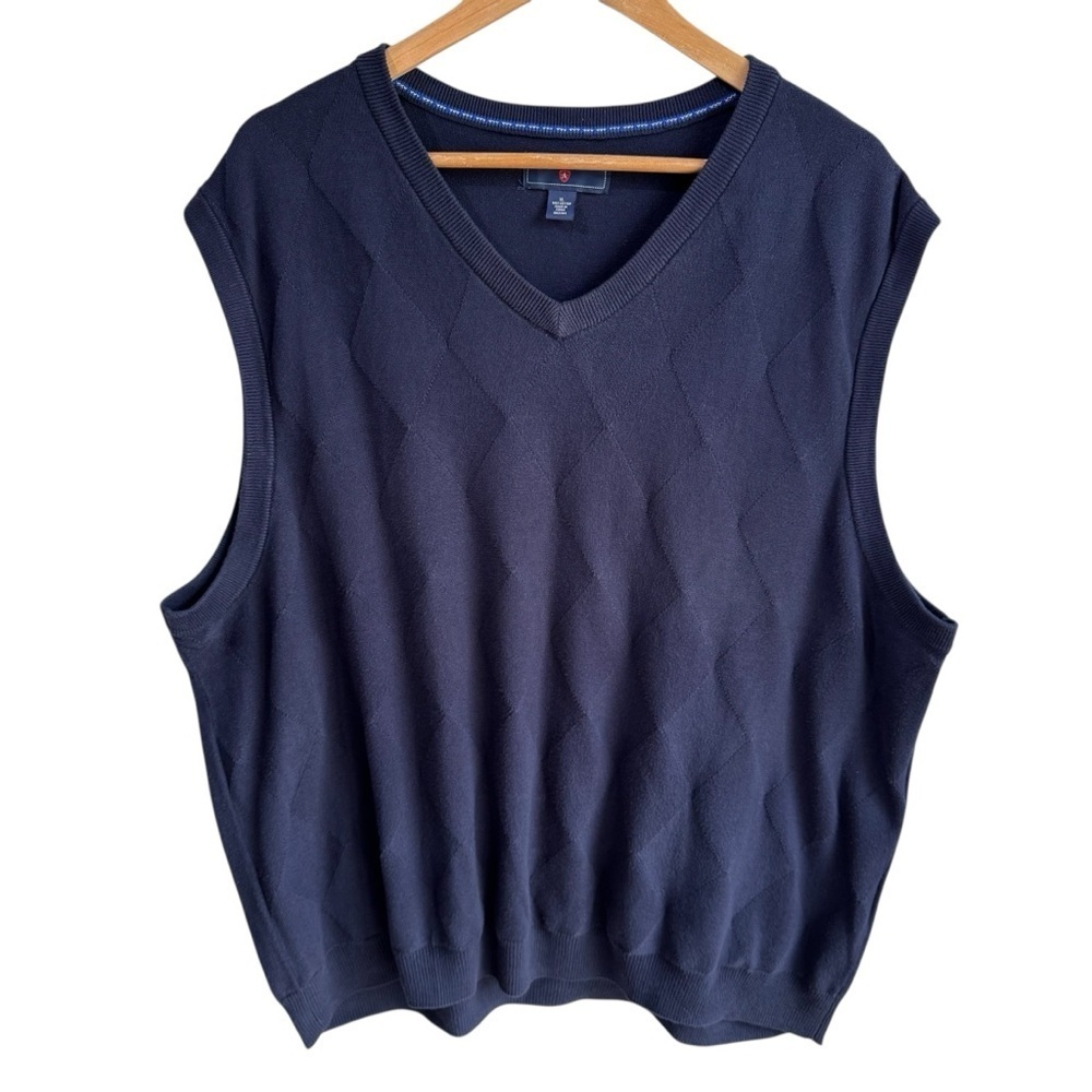 Saddlebred Lightweight Knit Sweater Vest Mens XL Navy Blue V-Neck Preppy Office